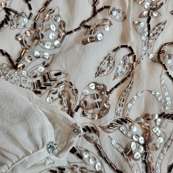The Limited 100% Silk Gorgeous Cream Blouse Top w Lots of Bling sz S - Picture 7 of 8